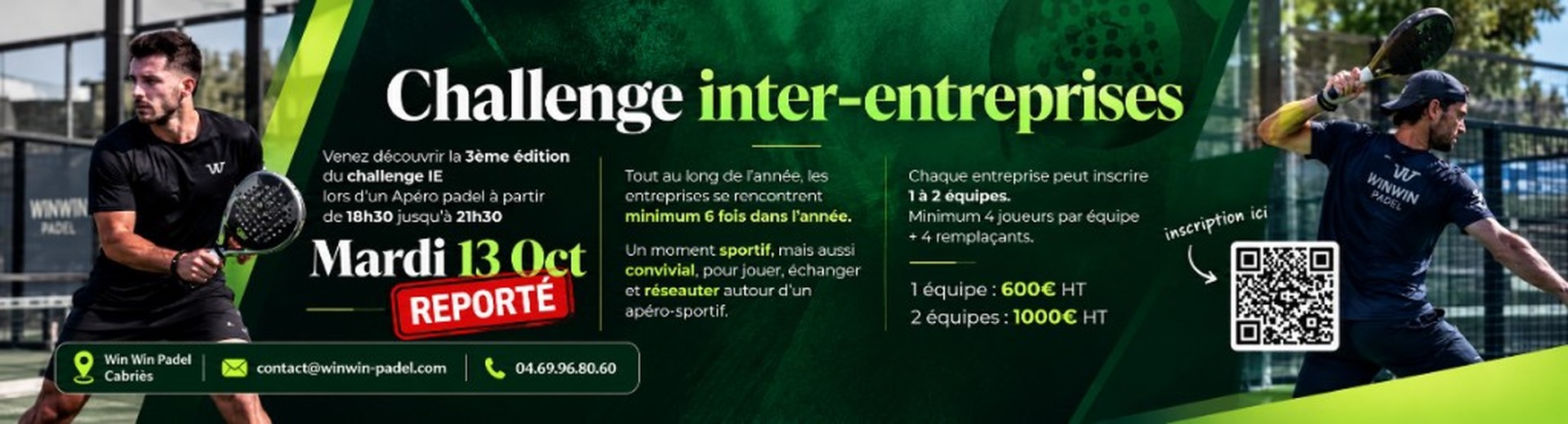 Challenge inter-entreprises WinWin Padel Cabriès — apéro padel du mardi 13 octobre reporté