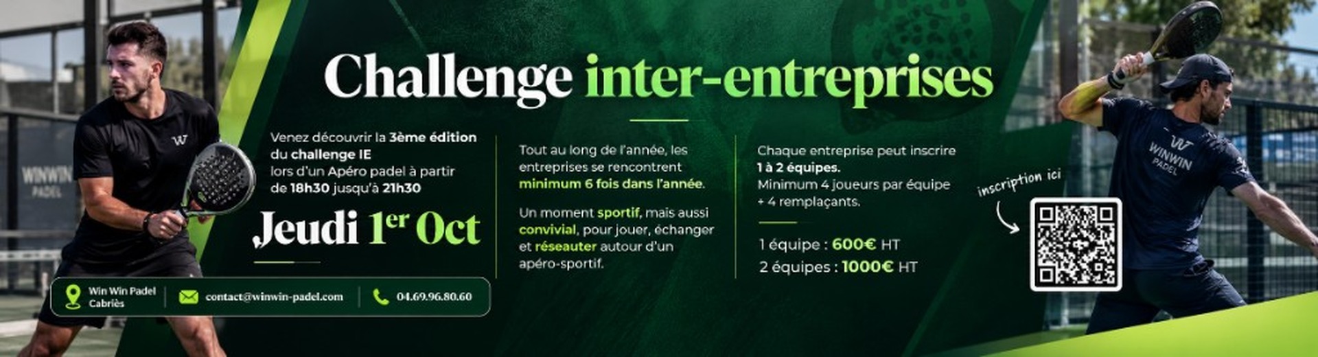 Challenge inter-entreprises WinWin Padel Cabriès — apéro padel jeudi 1er octobre