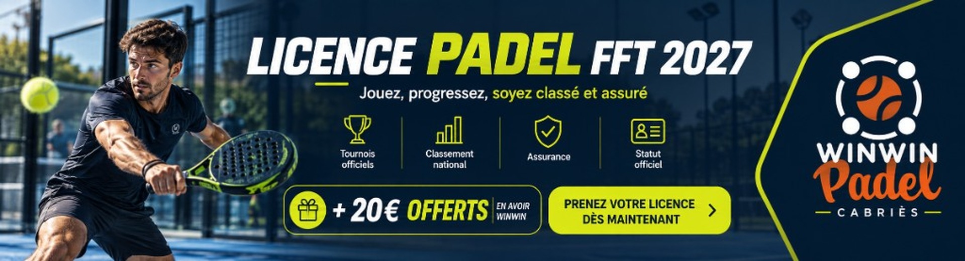 Licence padel FFT 2027 — souscription en ligne WinWin Padel Cabriès